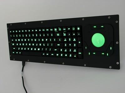 Cortron Model 90 Keyboard T20D  Backlit Panel Mount Enclosure Extreme MIL-STD-901 Shock, Front Left I/O Connector.